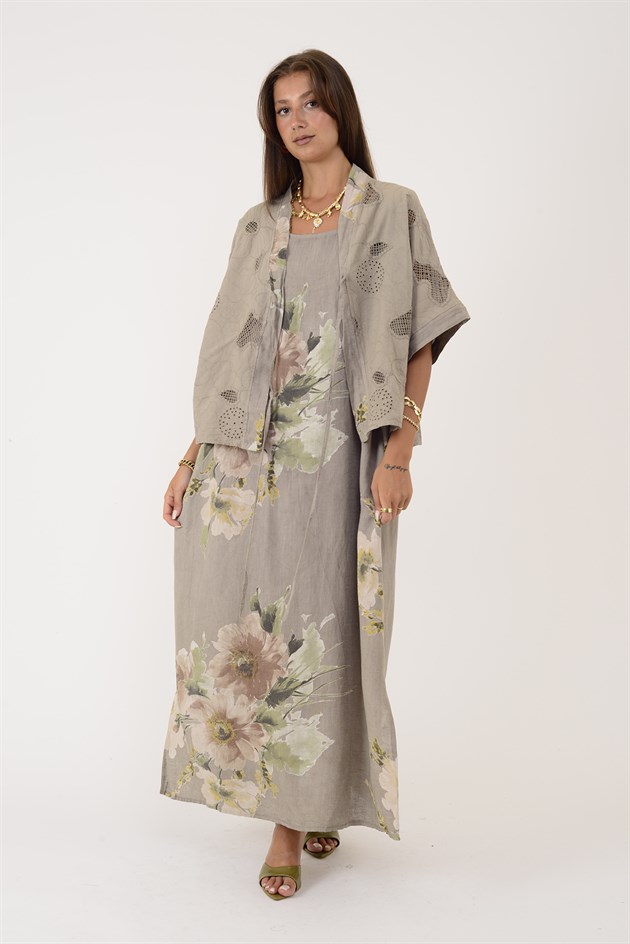 62189 BUKET DESEN BOLERO DETAYLI 2Lİ KETEN TAKIM