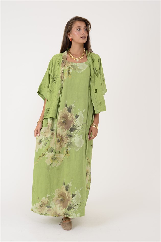62189 BUKET DESEN BOLERO DETAYLI 2Lİ KETEN TAKIM