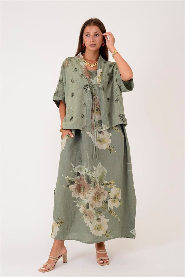 62189 BUKET DESEN BOLERO DETAYLI 2Lİ KETEN TAKIM