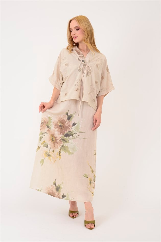 62189 BUKET DESEN BOLERO DETAYLI 2Lİ KETEN TAKIM