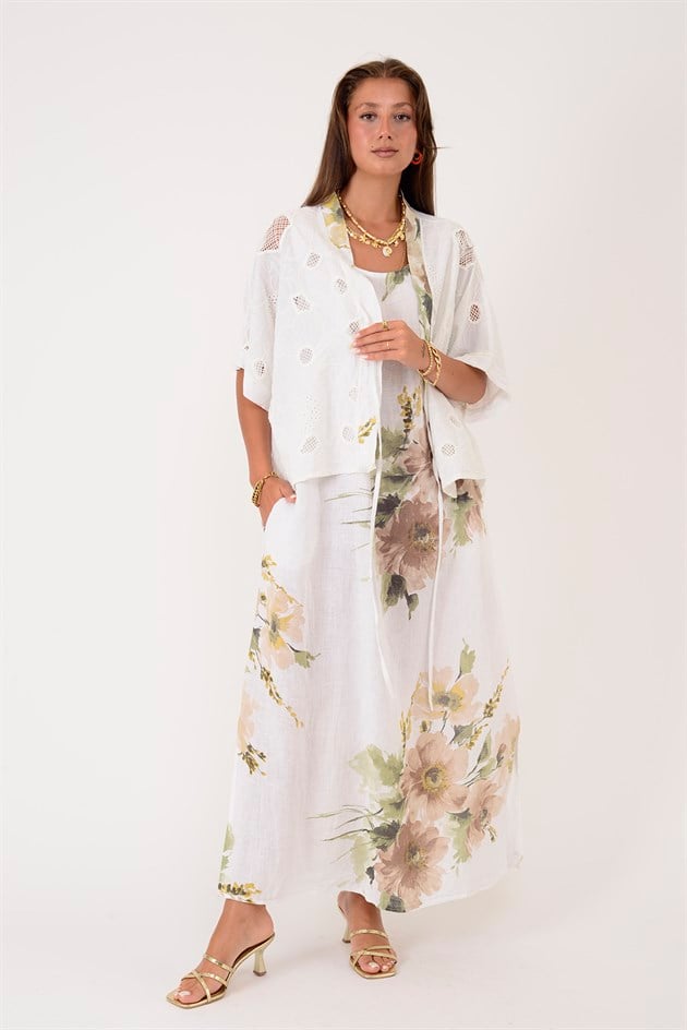 62189 BUKET DESEN BOLERO DETAYLI 2Lİ KETEN TAKIM