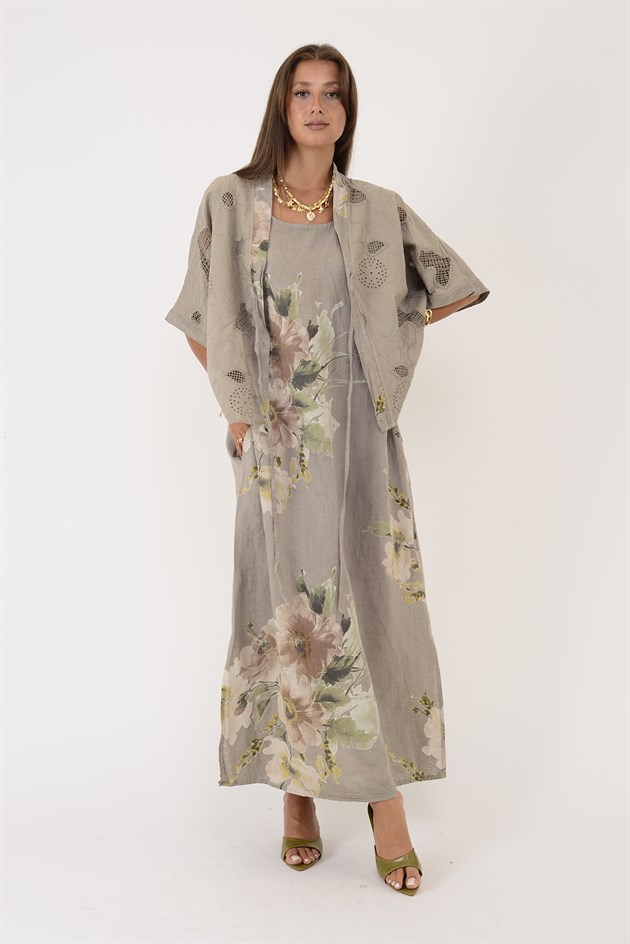 62189 BUKET DESEN BOLERO DETAYLI 2Lİ KETEN TAKIM