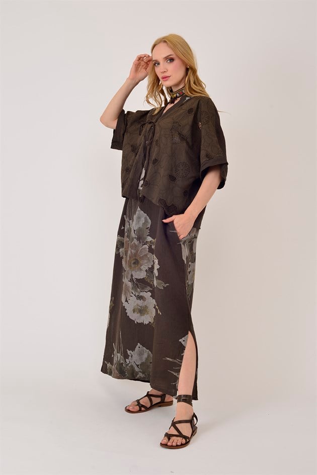 62189 BUKET DESEN BOLERO DETAYLI 2Lİ KETEN TAKIM