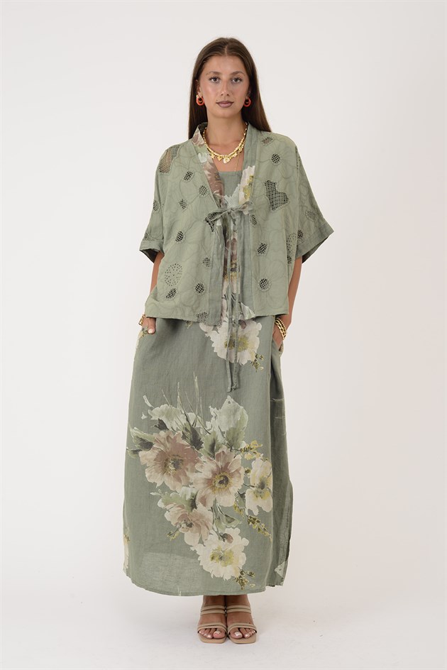 62189 BUKET DESEN BOLERO DETAYLI 2Lİ KETEN TAKIM