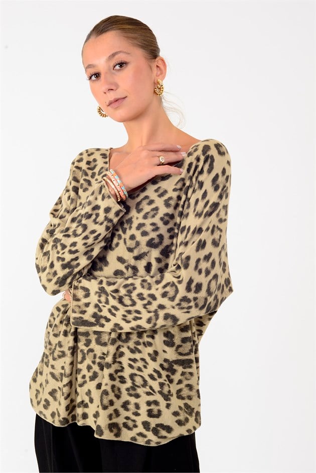 6266 LEOPAR DESEN V YAKA BLUZ
