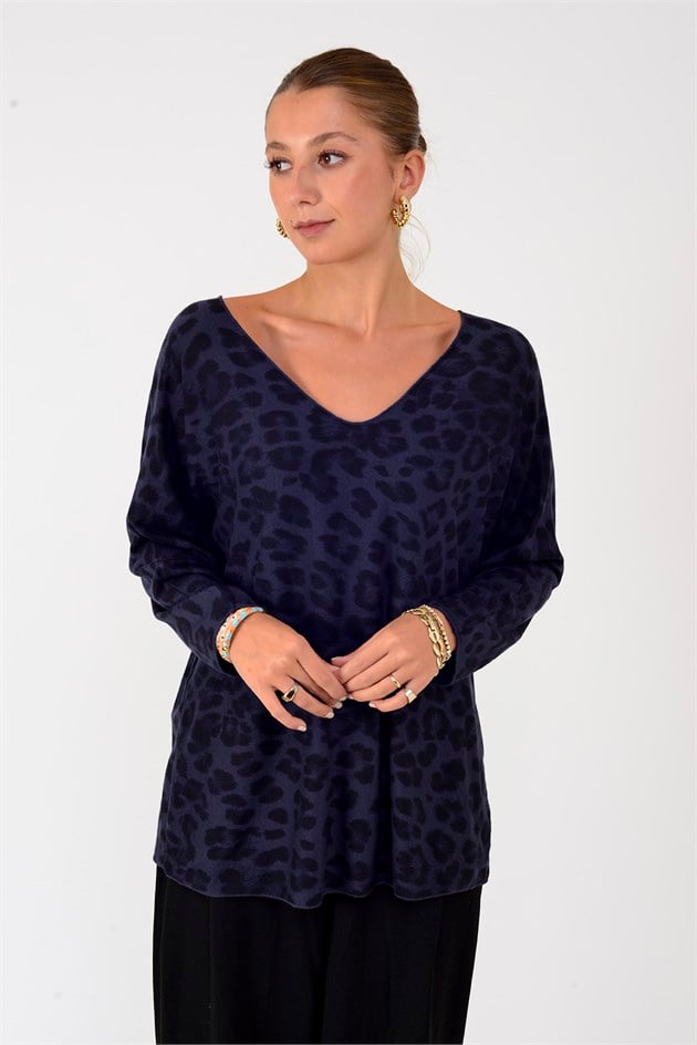 6266 LEOPAR DESEN V YAKA BLUZ