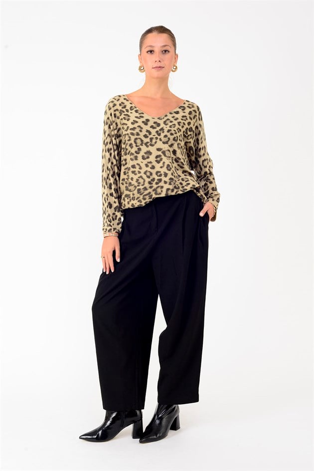 6266 LEOPAR DESEN V YAKA BLUZ