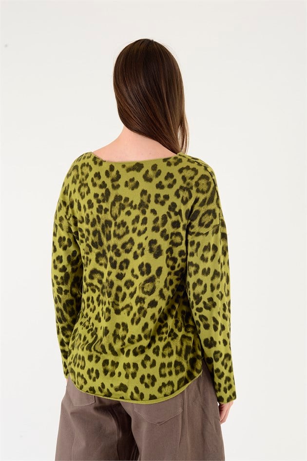 6266 LEOPAR DESEN V YAKA BLUZ