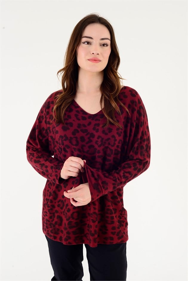 6266 LEOPAR DESEN V YAKA BLUZ