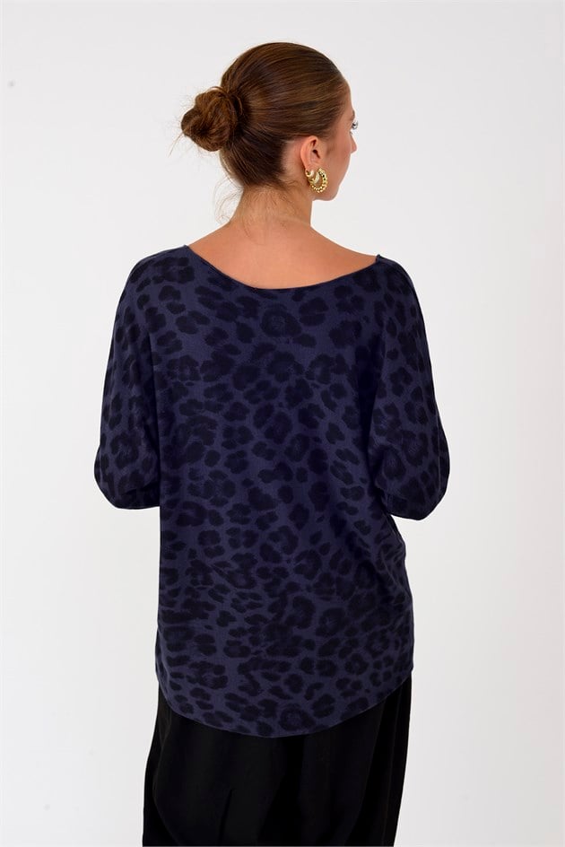 6266 LEOPAR DESEN V YAKA BLUZ