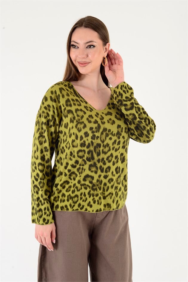 6266 LEOPAR DESEN V YAKA BLUZ