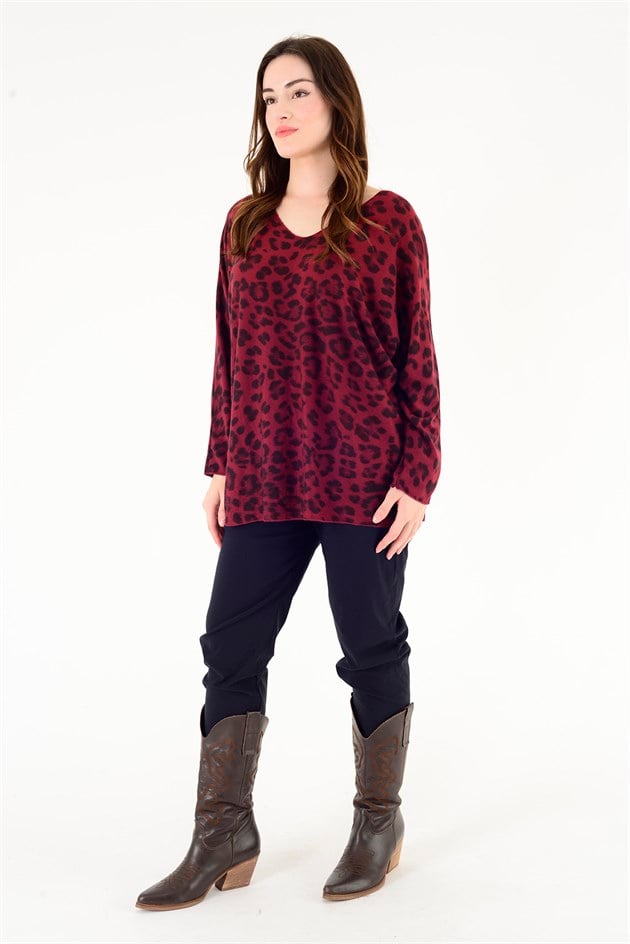 6266 LEOPAR DESEN V YAKA BLUZ