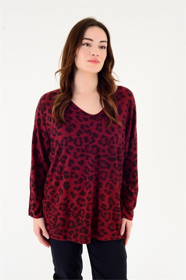 6266 LEOPAR DESEN V YAKA BLUZ