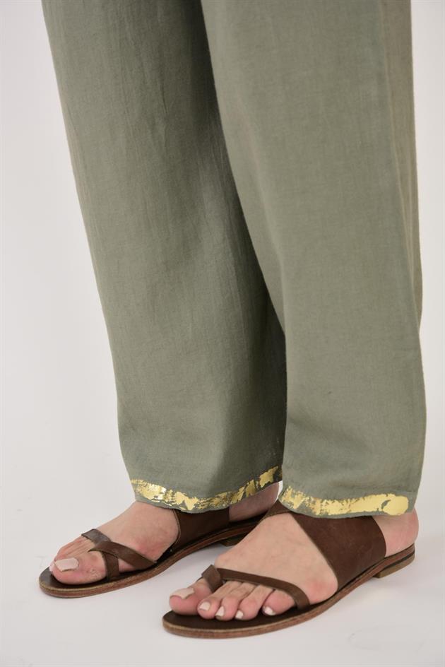 636 GOLD DETAYLI KEMERLİ KETEN PANTOLON