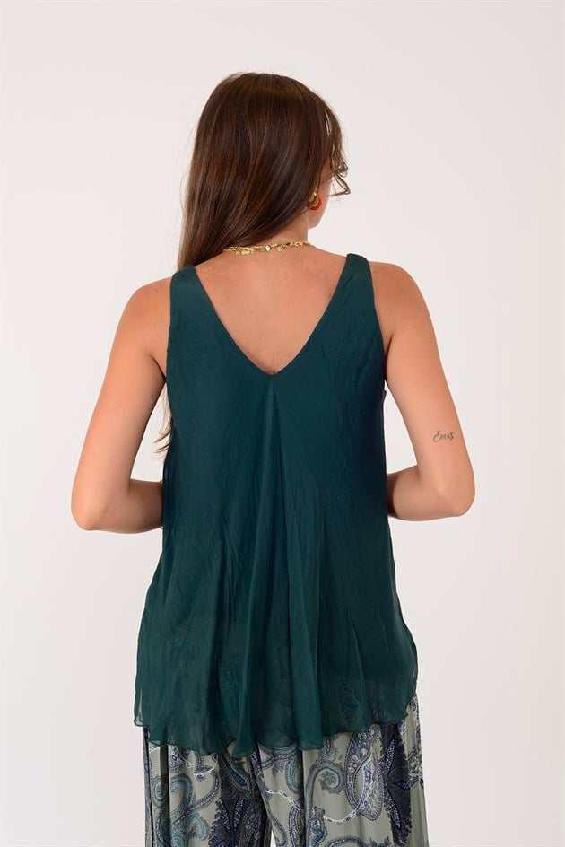 64274 V YAKA KOLSUZ İPEK BLUZ