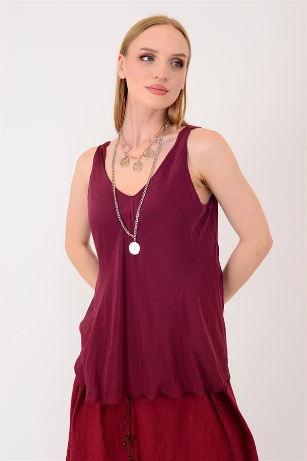 64274 V YAKA KOLSUZ İPEK BLUZ
