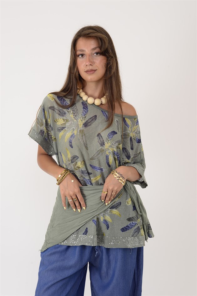 6454 TÜY DESEN ŞALLI BLUZ