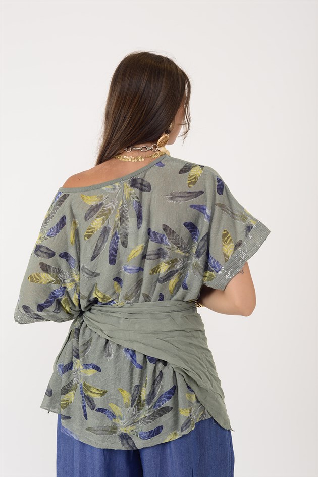 6454 TÜY DESEN ŞALLI BLUZ