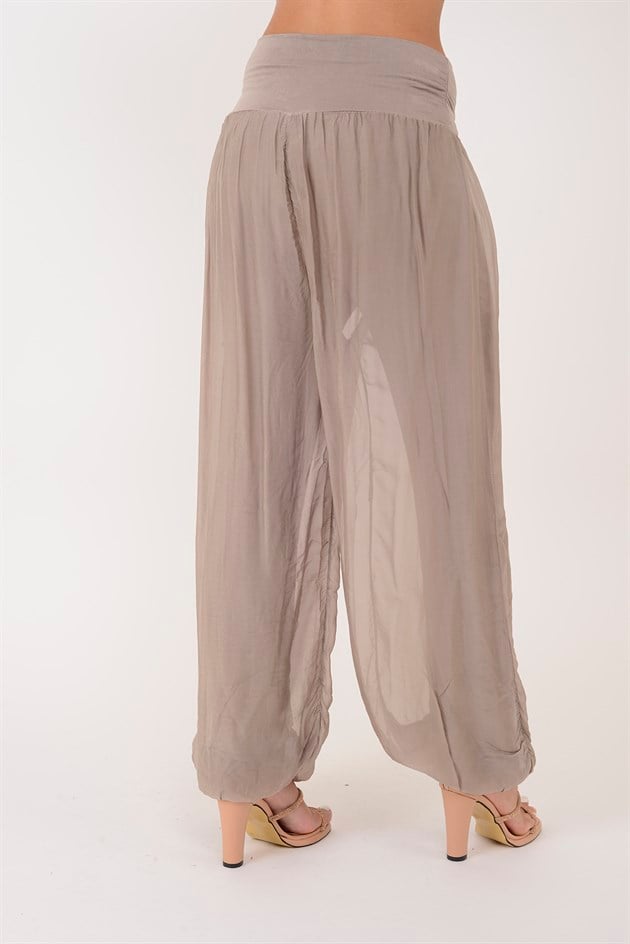 64952 BELİ KALIN LASTİKLİ İPEK PANTOLON