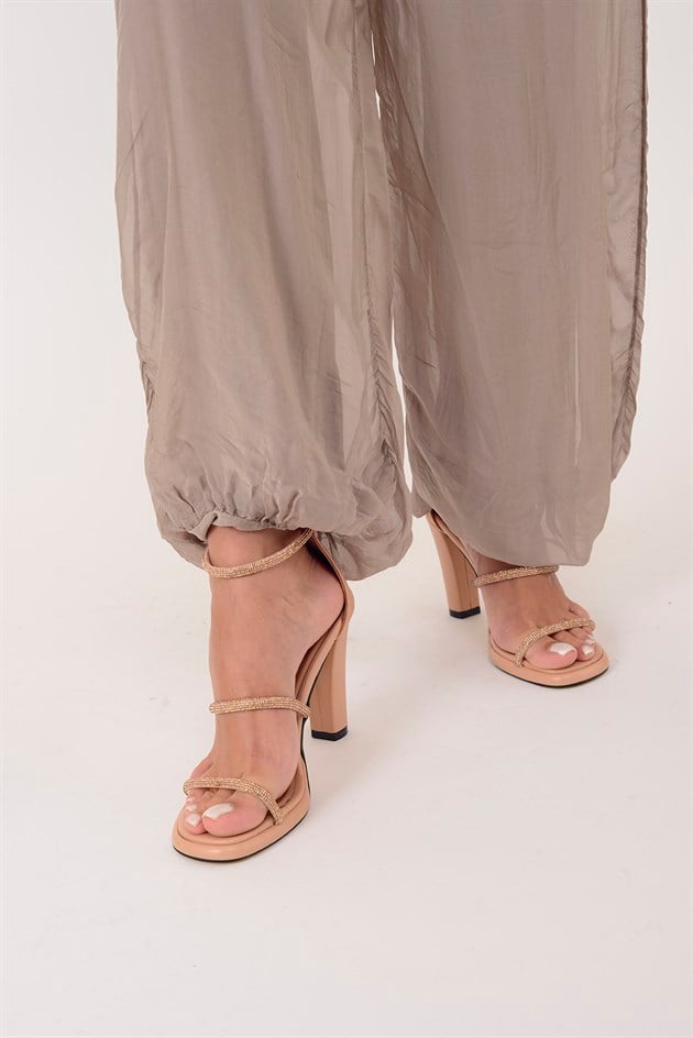 64952 BELİ KALIN LASTİKLİ İPEK PANTOLON