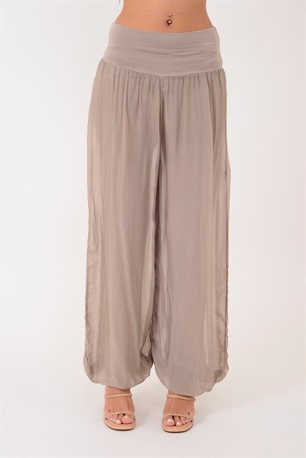 64952 BELİ KALIN LASTİKLİ İPEK PANTOLON