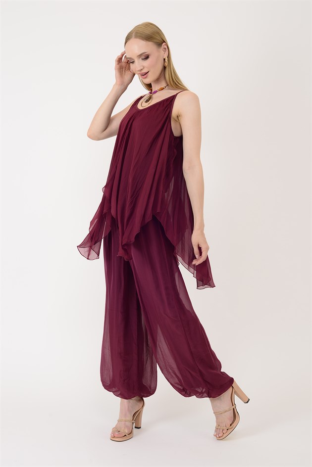 64952 BELİ KALIN LASTİKLİ İPEK PANTOLON