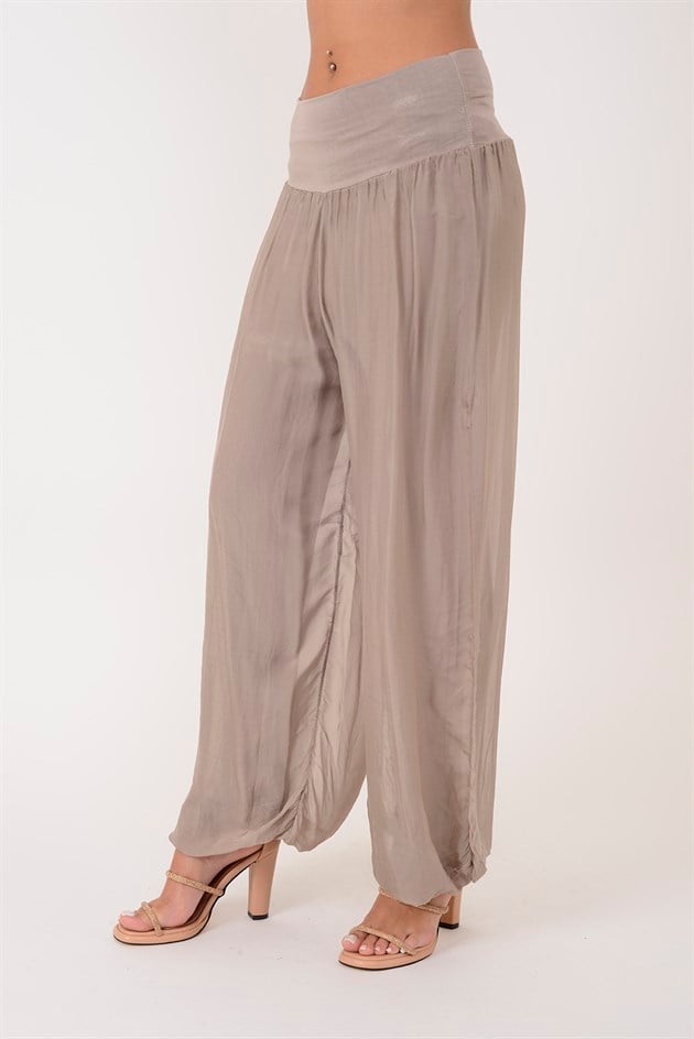 64952 BELİ KALIN LASTİKLİ İPEK PANTOLON