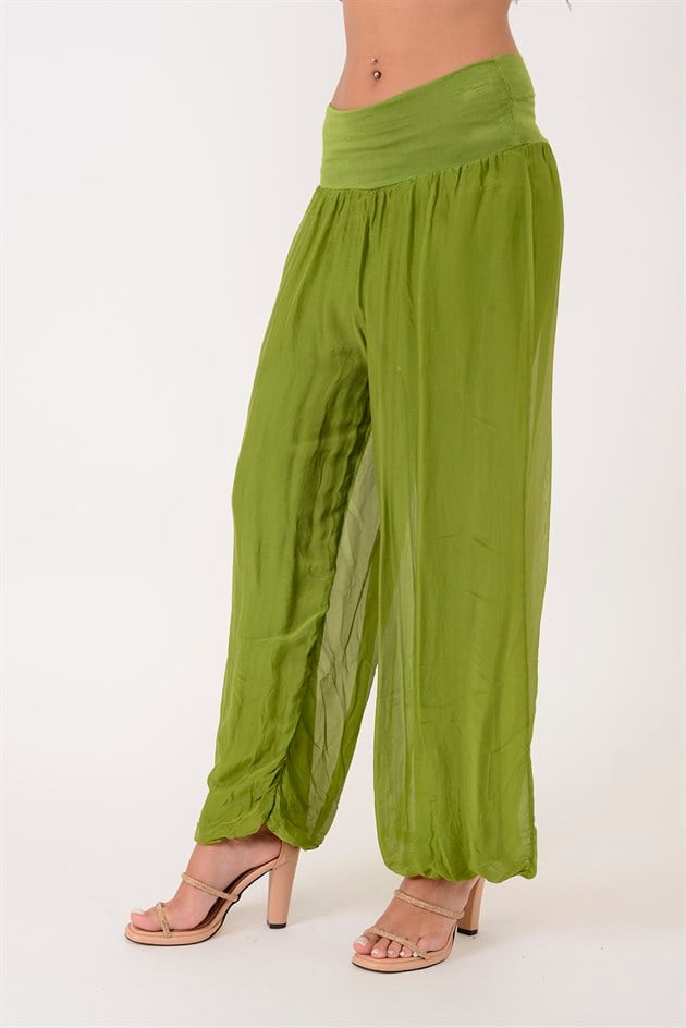 64952 BELİ KALIN LASTİKLİ İPEK PANTOLON