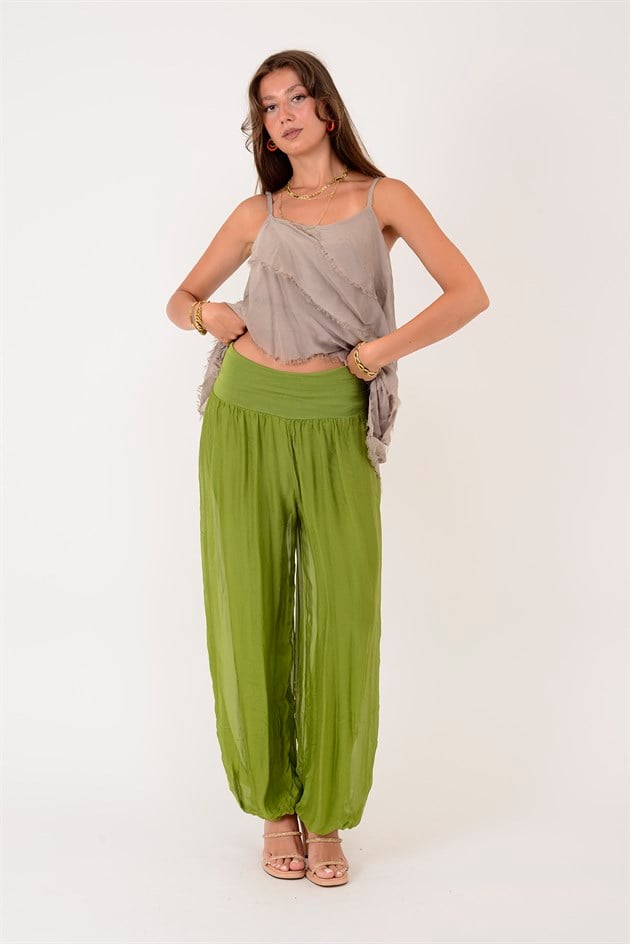 64952 BELİ KALIN LASTİKLİ İPEK PANTOLON