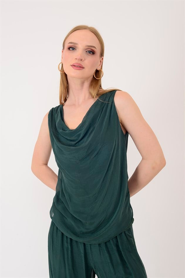 64967 DEGAJE YAKA KOLSUZ İPEK BLUZ