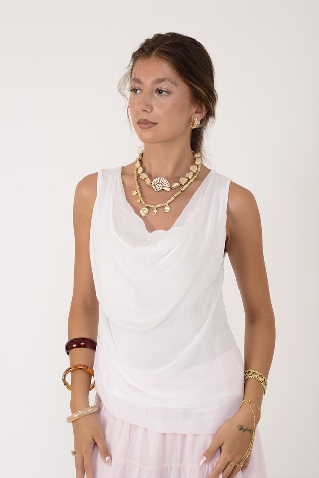 64967 DEGAJE YAKA KOLSUZ İPEK BLUZ