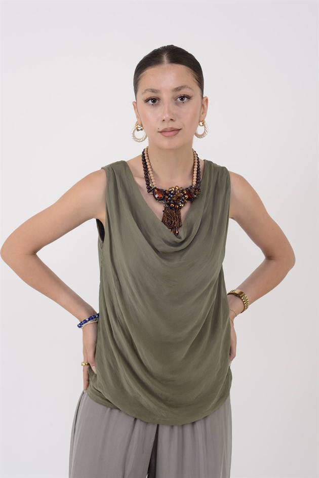 64967 DEGAJE YAKA KOLSUZ İPEK BLUZ