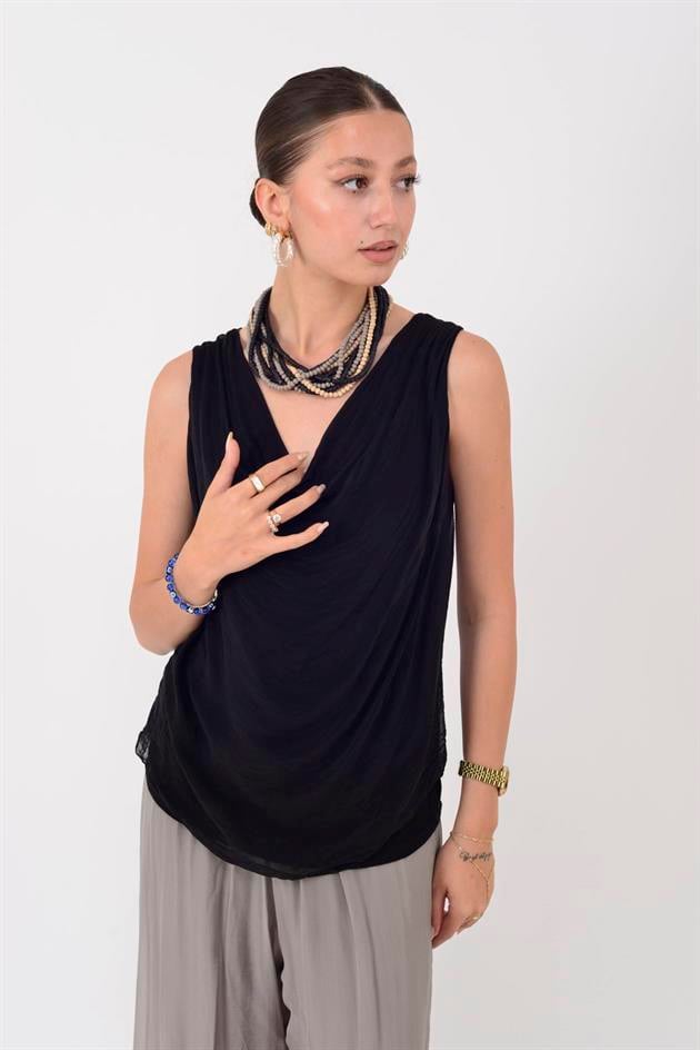 64967 DEGAJE YAKA KOLSUZ İPEK BLUZ