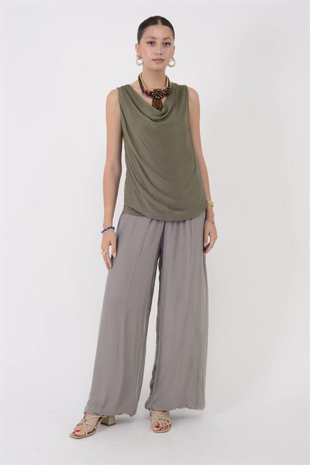 64967 DEGAJE YAKA KOLSUZ İPEK BLUZ