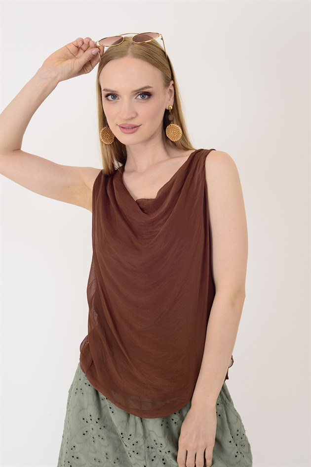 64967 DEGAJE YAKA KOLSUZ İPEK BLUZ