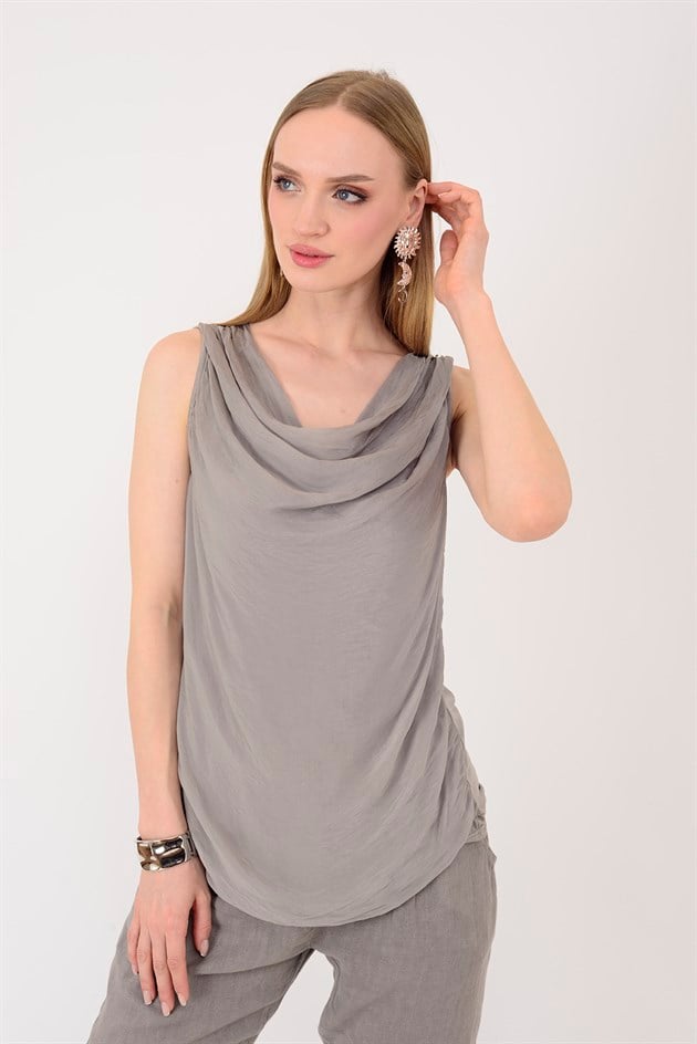 64967 DEGAJE YAKA KOLSUZ İPEK BLUZ