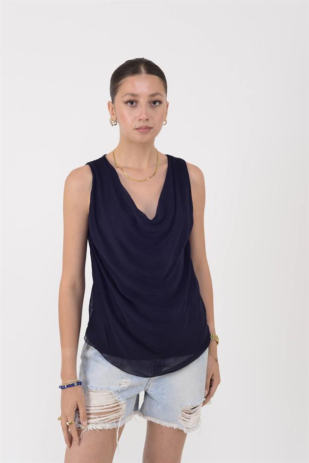 64967 DEGAJE YAKA KOLSUZ İPEK BLUZ