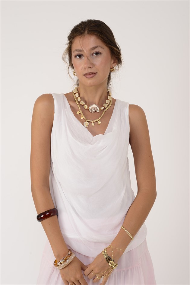 64967 DEGAJE YAKA KOLSUZ İPEK BLUZ
