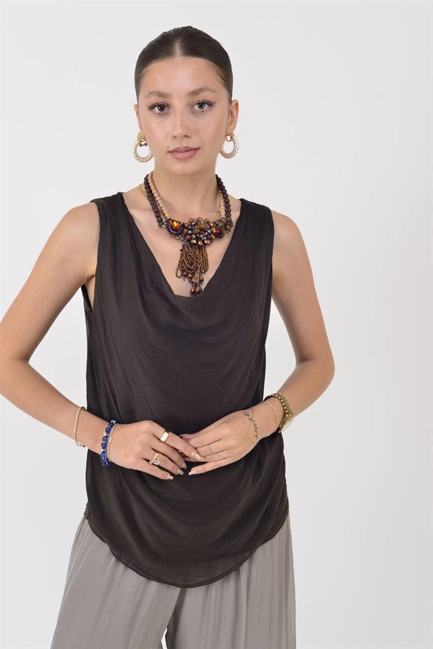 64967 DEGAJE YAKA KOLSUZ İPEK BLUZ