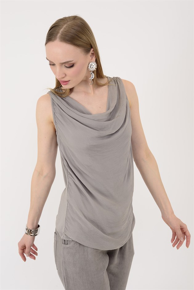 64967 DEGAJE YAKA KOLSUZ İPEK BLUZ