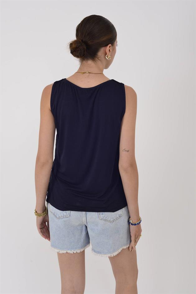 64967 DEGAJE YAKA KOLSUZ İPEK BLUZ