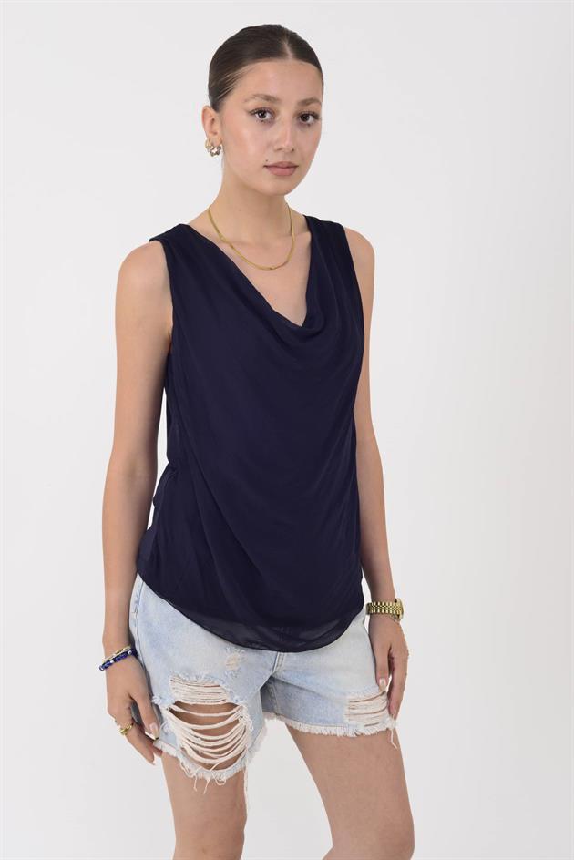 64967 DEGAJE YAKA KOLSUZ İPEK BLUZ