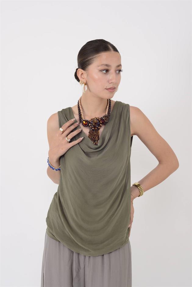 64967 DEGAJE YAKA KOLSUZ İPEK BLUZ