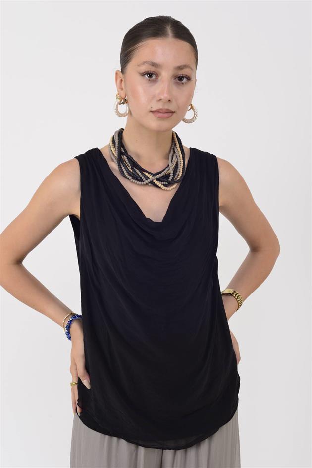 64967 DEGAJE YAKA KOLSUZ İPEK BLUZ
