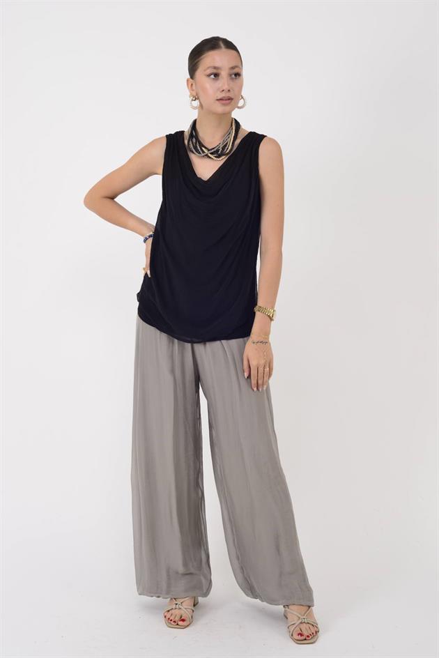 64967 DEGAJE YAKA KOLSUZ İPEK BLUZ