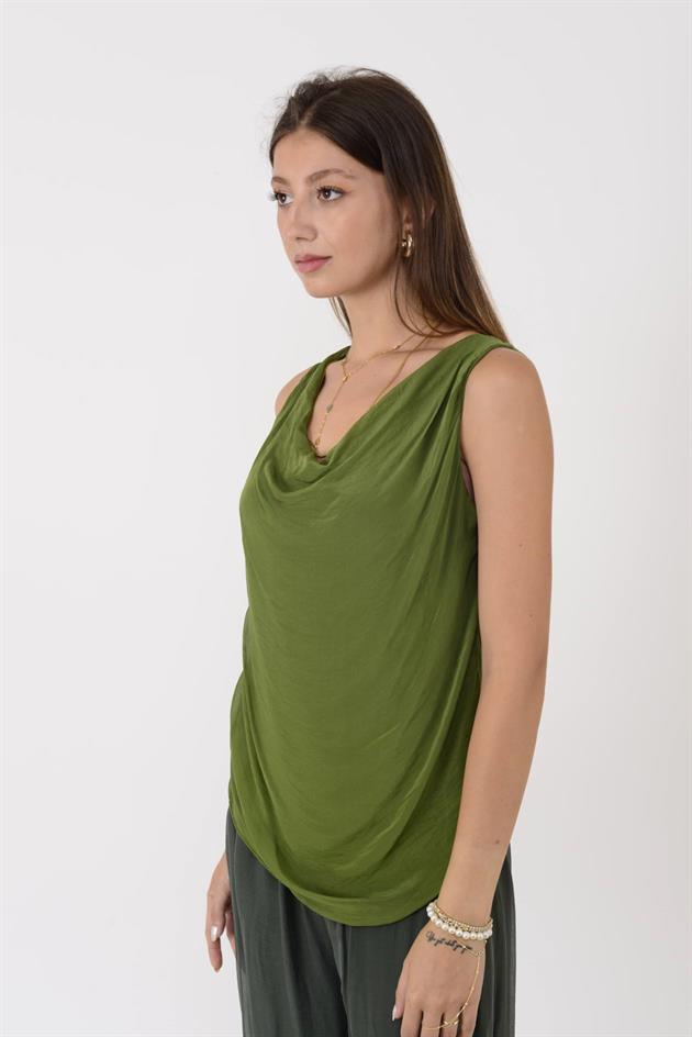 64967 DEGAJE YAKA KOLSUZ İPEK BLUZ