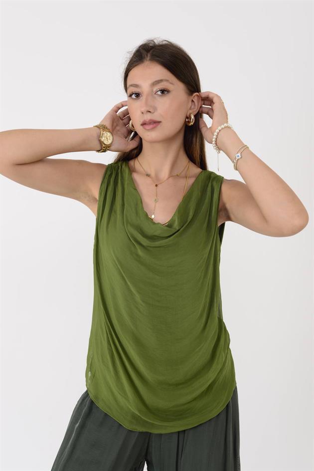 64967 DEGAJE YAKA KOLSUZ İPEK BLUZ
