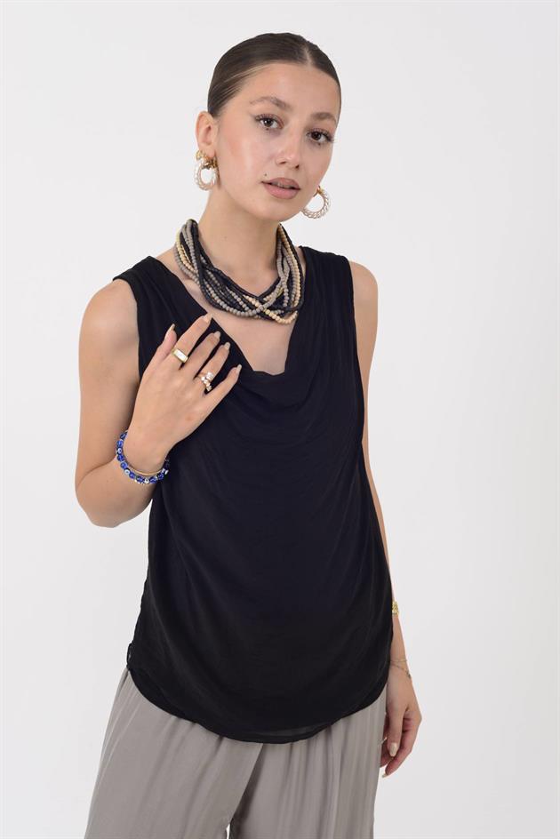64967 DEGAJE YAKA KOLSUZ İPEK BLUZ