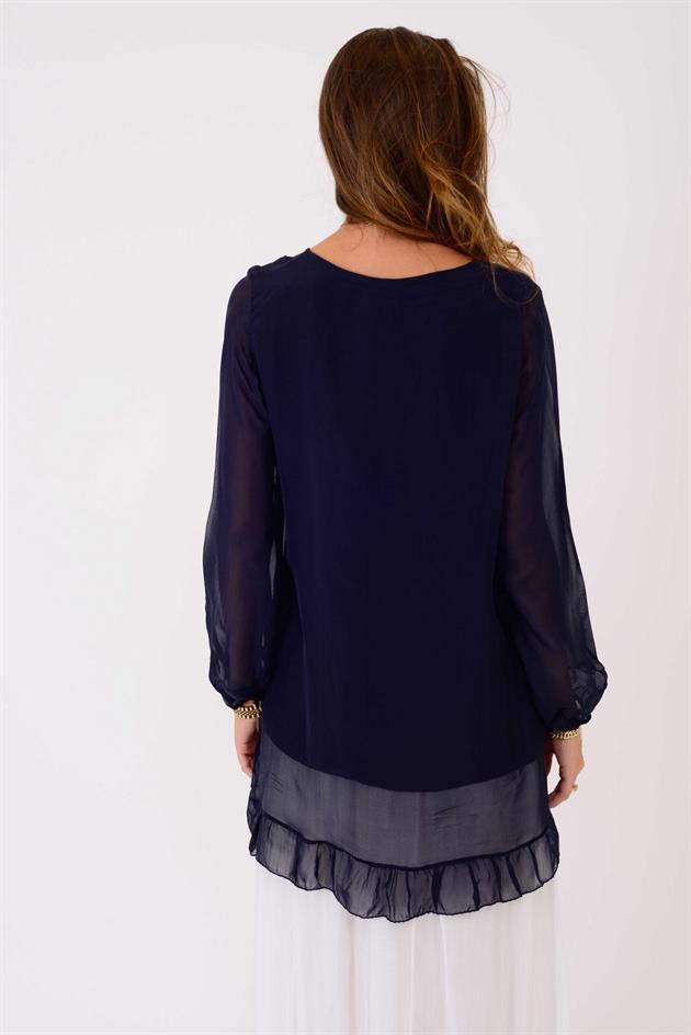 65395 UZUN KOLLU İPEK TUNİK BLUZ