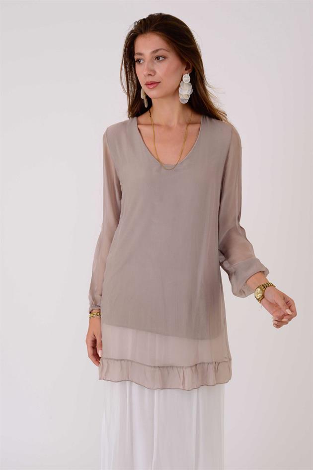 65395 UZUN KOLLU İPEK TUNİK BLUZ